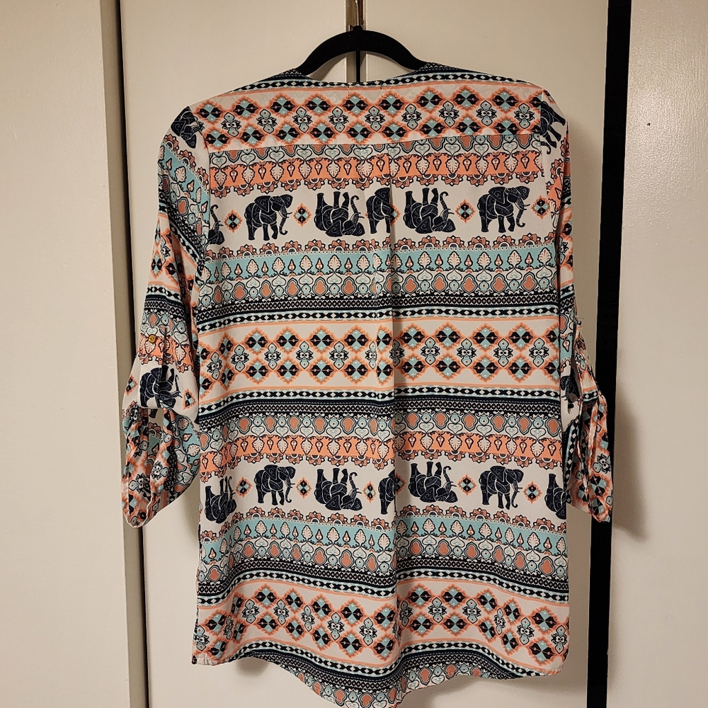 Rue21 boho elephant print boho chiffon blouse - Picture 2 of 8